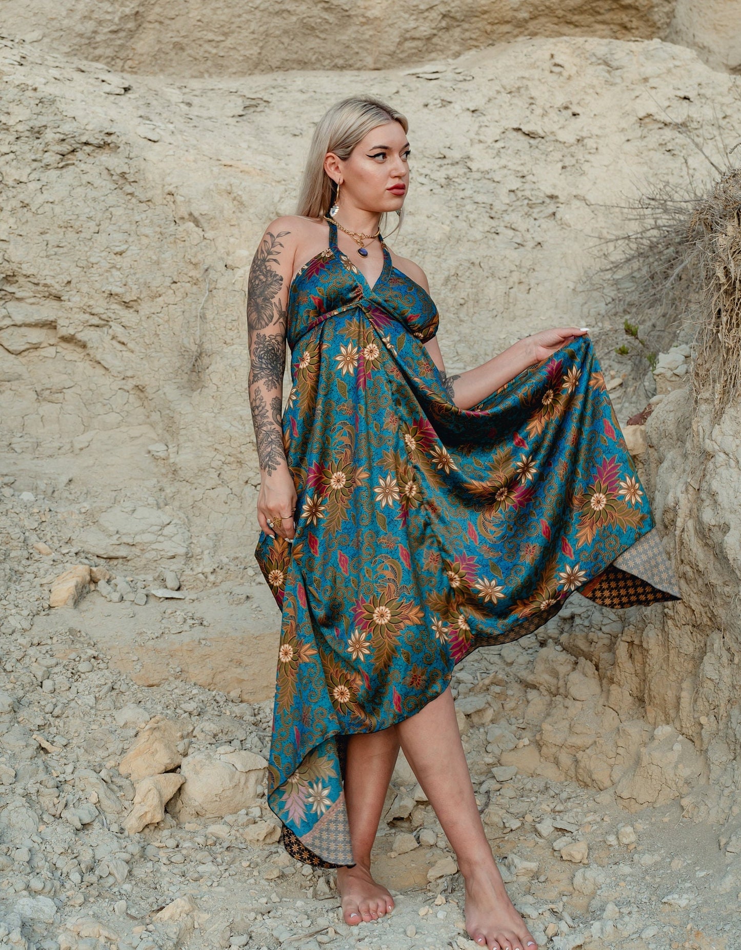 Blue Floral Silk Maxi Dress - Nerium