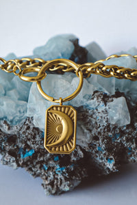 Celestial Moon Pendant O Ring Wheat Chain Choker - Gold