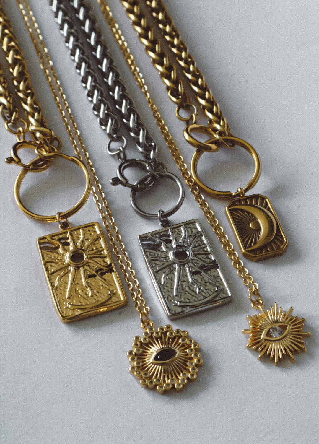 Sunscape Sun Pendant O Ring Wheat Chain Choker Necklace Gold, sun necklace gold, waterproof jewelry, discreet day collar, handmade, chunky
