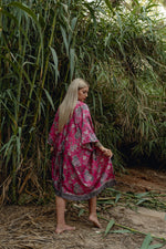 Load image into Gallery viewer, Pink Silk Kimono Floral Dress - Plumeria

