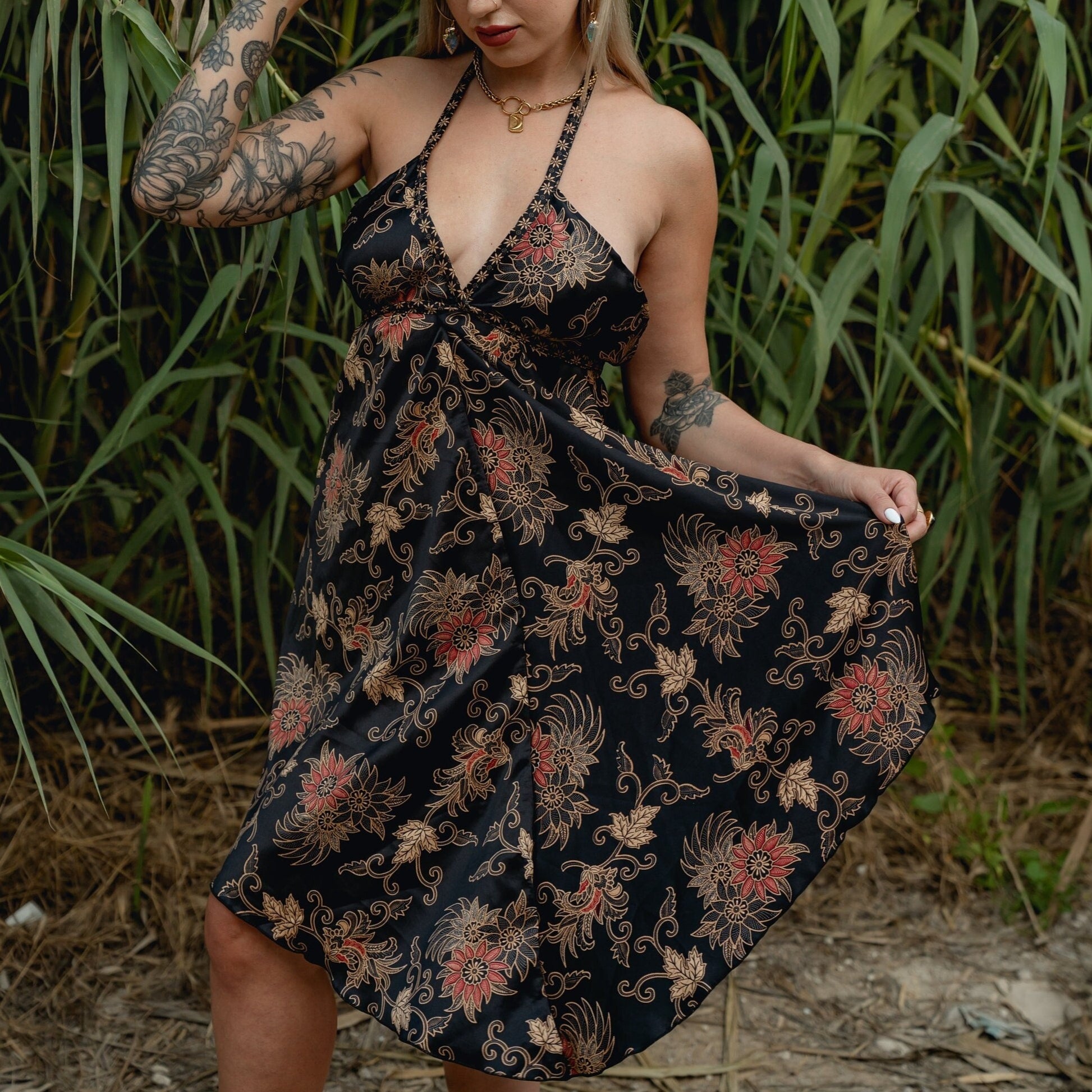 Black Floral Silk Mini Dress - Midnight Blossom