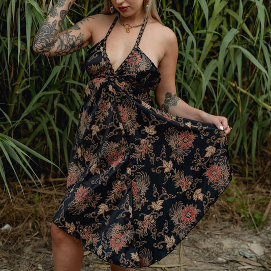 Black Floral Silk Mini Dress - Midnight Blossom