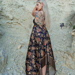 Load image into Gallery viewer, Black Floral Silk Maxi Dress - Midnight Blossom

