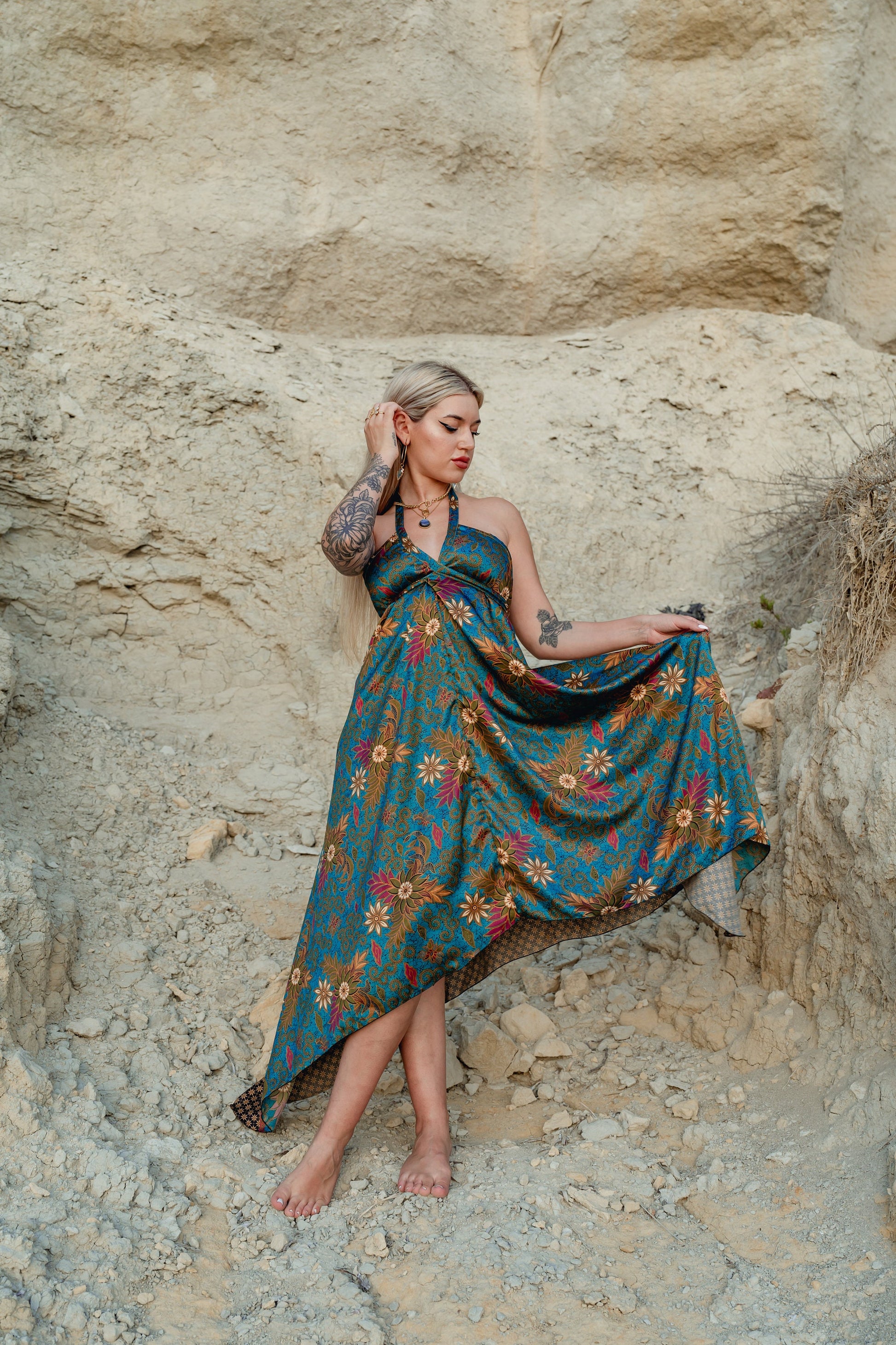 Blue Floral Silk Maxi Dress - Nerium