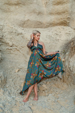 Load image into Gallery viewer, Blue Floral Silk Maxi Dress - Nerium
