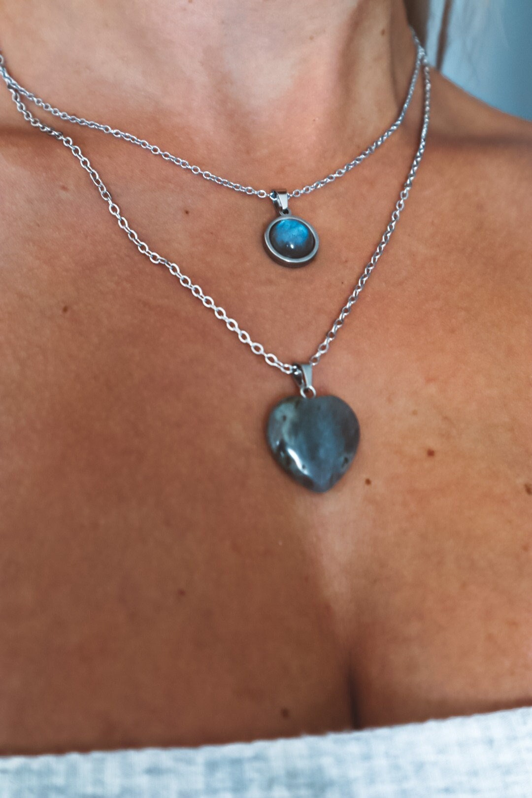 Labradorite Heart Pendant Necklace, heart jewelry, handmade gift, boho layer necklace, waterproof, hypoallergenic, ready to ship