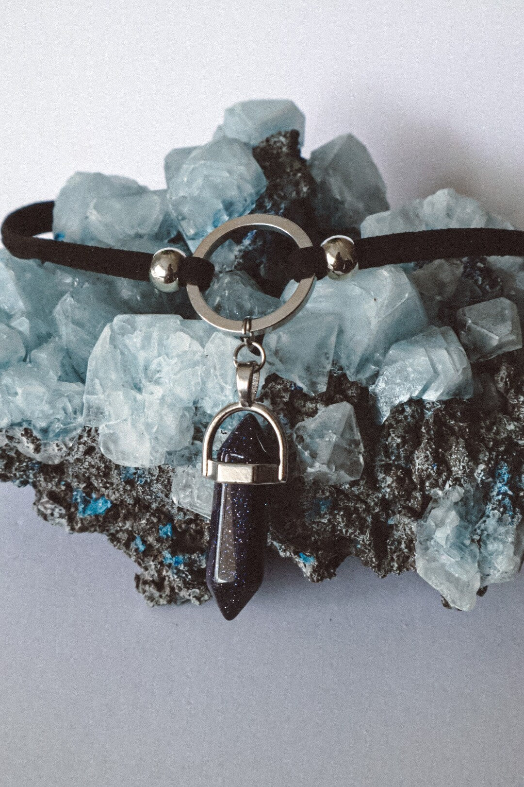 submissive day collar, day collar sub, discreet day collar, blue sandstone jewelry, o ring choker, crystal choker, gemstone jewelry, gemstone jewellery, blue sandstone necklace silver, silver jewelry blue sandstone