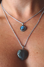 Load image into Gallery viewer, Labradorite Heart Pendant Necklace, heart jewelry, handmade gift, boho layer necklace, waterproof, hypoallergenic, ready to ship

