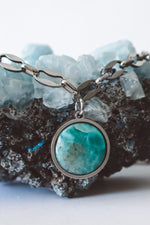 Load image into Gallery viewer, Blue Larimar Pendant Chain necklace silver, genuine larimar gemstone chain jewelry, choker jewelry, festival, chunky, large
