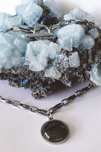 Purple labradorite Chain necklace silver, toggle, gemstone pendant, chunky chain jewelry, silver layerable necklace, festival, rave, grunge