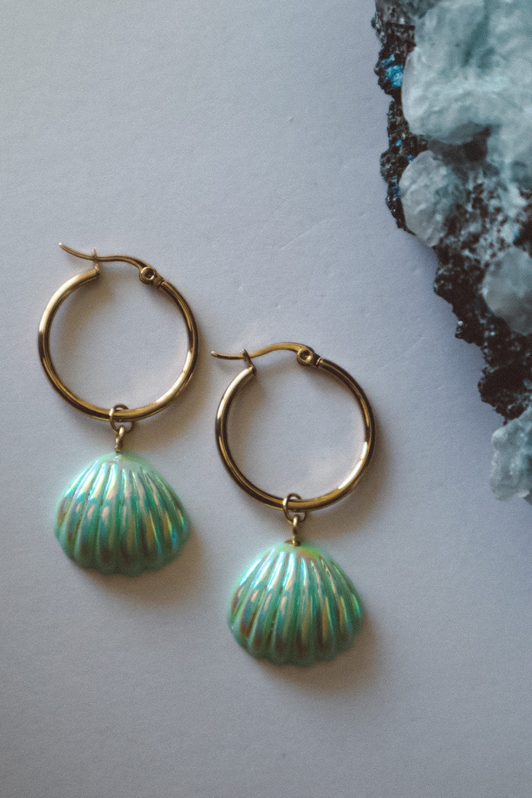 Seashell Aura Earrings  - Green / Gold