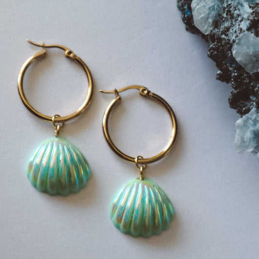 Seashell Aura Earrings  - Green / Gold