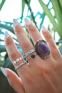 5 Pcs Ring Set Amethyst Ring Set - Silver