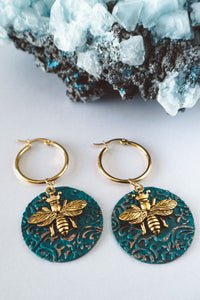 Queen Bee Hoop Earrings - Gold