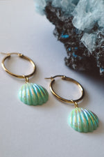 Load image into Gallery viewer, Seashell Aura Earrings  - Green / Gold
