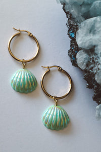 Seashell Aura Earrings  - Green / Gold