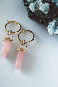 Rose Quartz Hoop Earrings - Gold