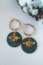 Load image into Gallery viewer, Queen Bee Hoop Earrings - Gold

