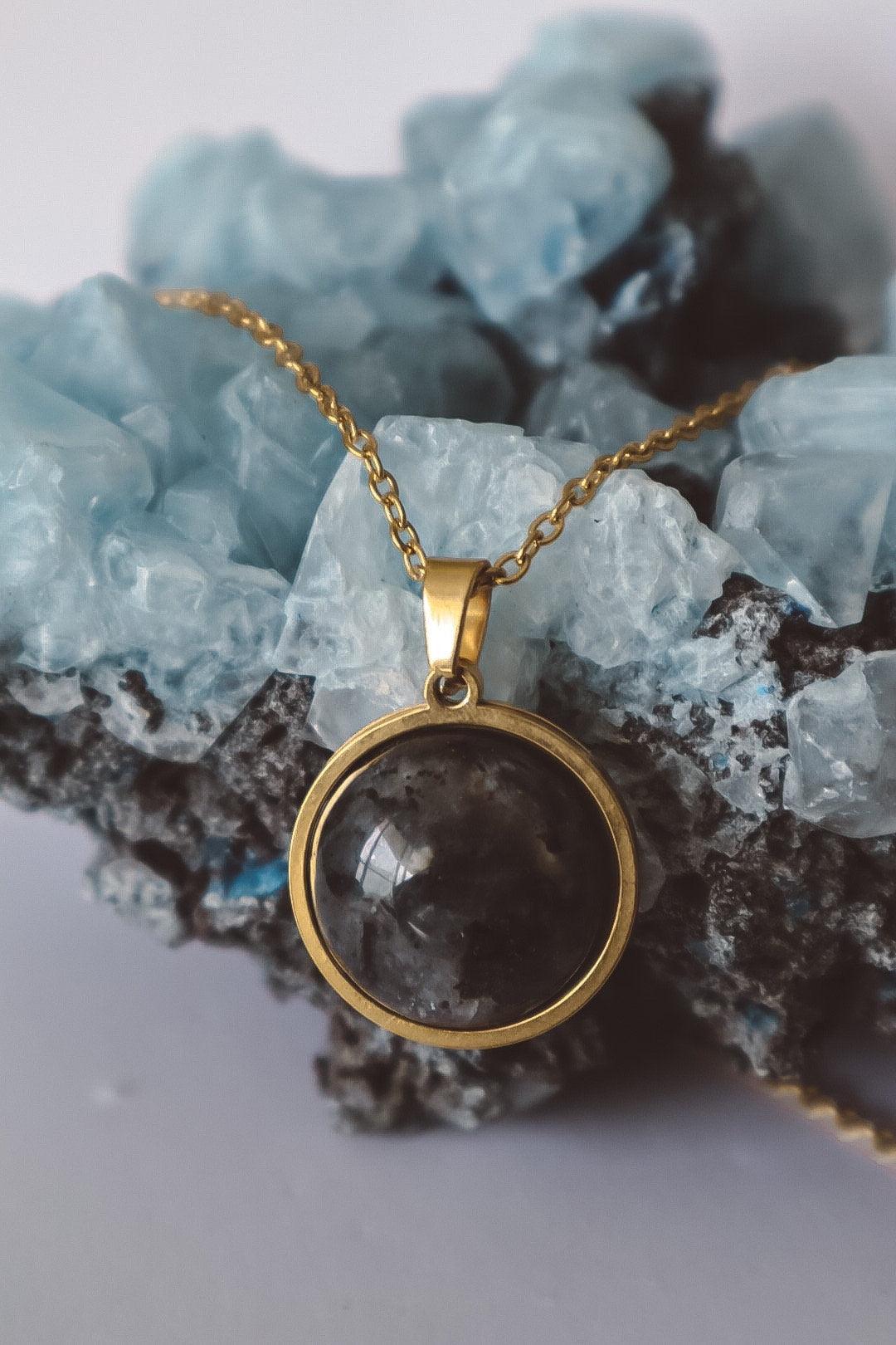 Larvikite Pendant Necklace - Gold