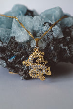 Load image into Gallery viewer, DRAIGANA Zircon Dragon Pendant Necklace Gold
