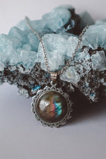 Load image into Gallery viewer, Fire Labradorite Statement Pendant Necklace - Silver
