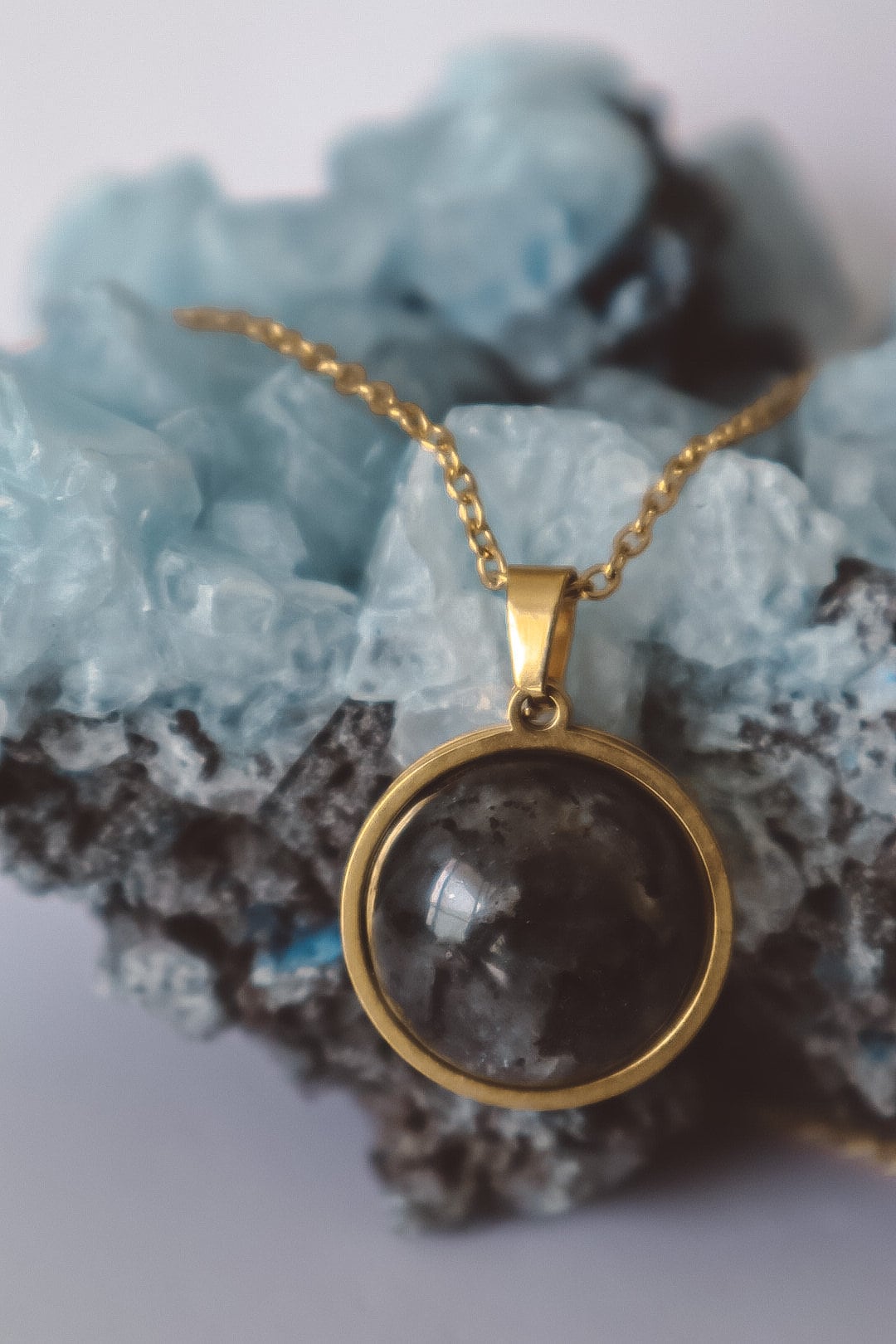 Larvikite Pendant Necklace - Gold