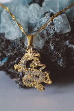 Load image into Gallery viewer, DRAIGANA Zircon Dragon Pendant Necklace Gold
