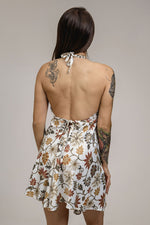 Load image into Gallery viewer, White Floral Silk Mini Flowy Mini Dress
