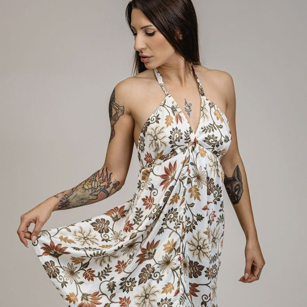 White Floral Silk Mini Flowy Mini Dress