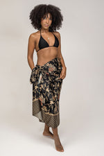 Load image into Gallery viewer, Black Floral Silk Sarong Shawl Womens
