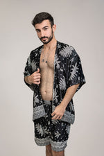 Load image into Gallery viewer, Matching Mens Womens Set Black White Floral Silk Kimono Robe
