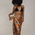 Load image into Gallery viewer, Orange Floral Silk Sarong Shawl Womens
