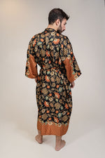Load image into Gallery viewer, Mens Black Orange Floral Silk Long Kimono Robe
