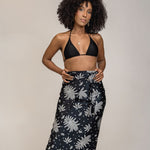 Load image into Gallery viewer, Black White Floral Silk Tie Wrap Long Skirt Womens
