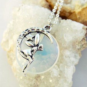 Sitting Fairy Opalite Necklace - 925 Silver