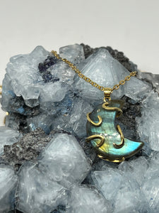 Fire Green Labradorite Moon Necklace - Gold 925 Silver